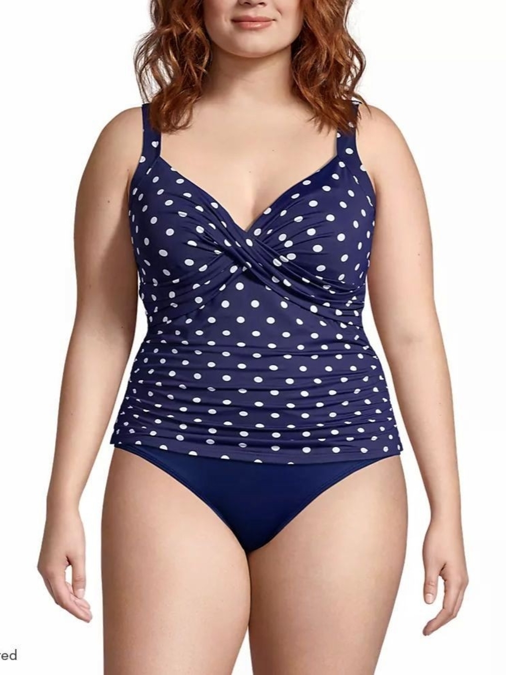 NWT Lands' End Deep Sea Polka Dot Sweetheart Halter Tankini Top, Size 10